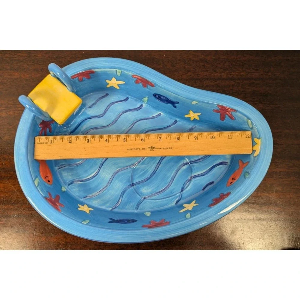 Sonoma Hand Painted Swimming Pool Chip Dip Serving Bowl Beach Couple Float 1999